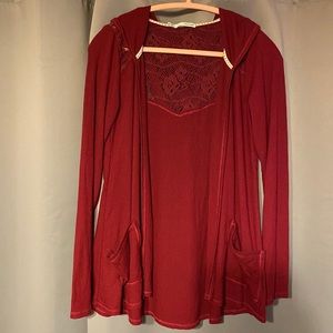 Maurices Lace Back Open Front Hooded Cardigan